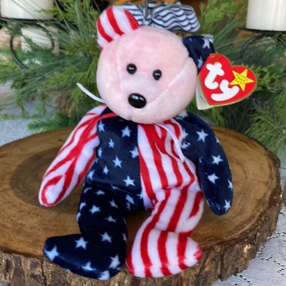 Ty Beanie  Sparkle The American Bear Pink Face Retired Birthday June 14, 1999 - Picture 12 of 12
